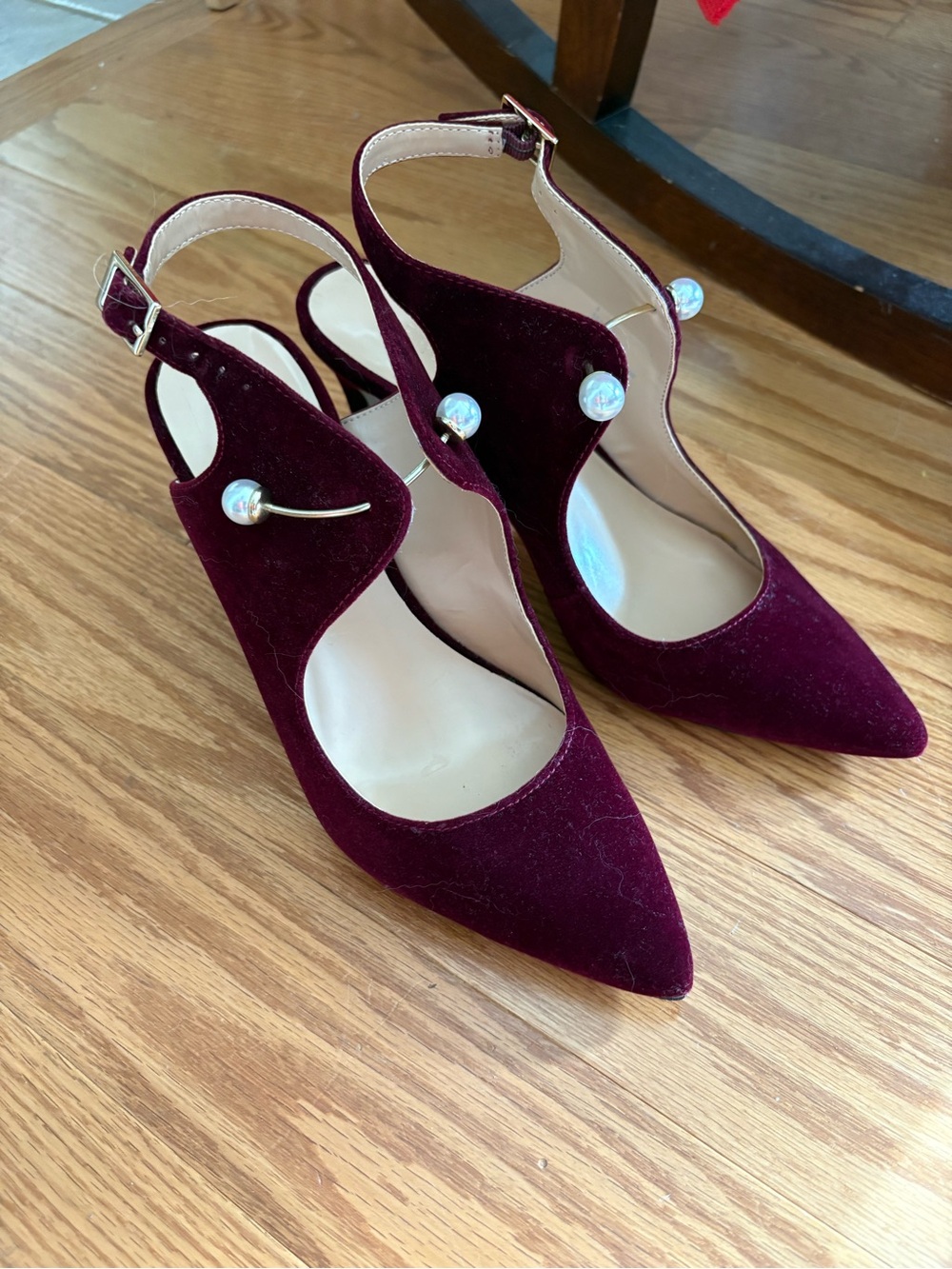 Expression Merlot Velvet Faux Pearl Stiletto Heels